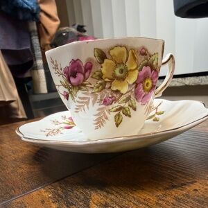1940s Vintage English Bone China Rosina Floral Teacup Saucer Set Tea Cup 4999